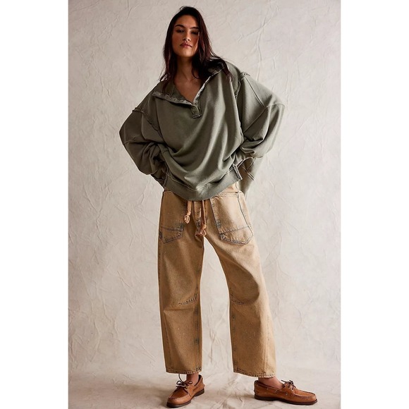 Free People We The Free Camden Henley Sweatshirt LAUREL OAK Sz Small - Picture 3 of 10